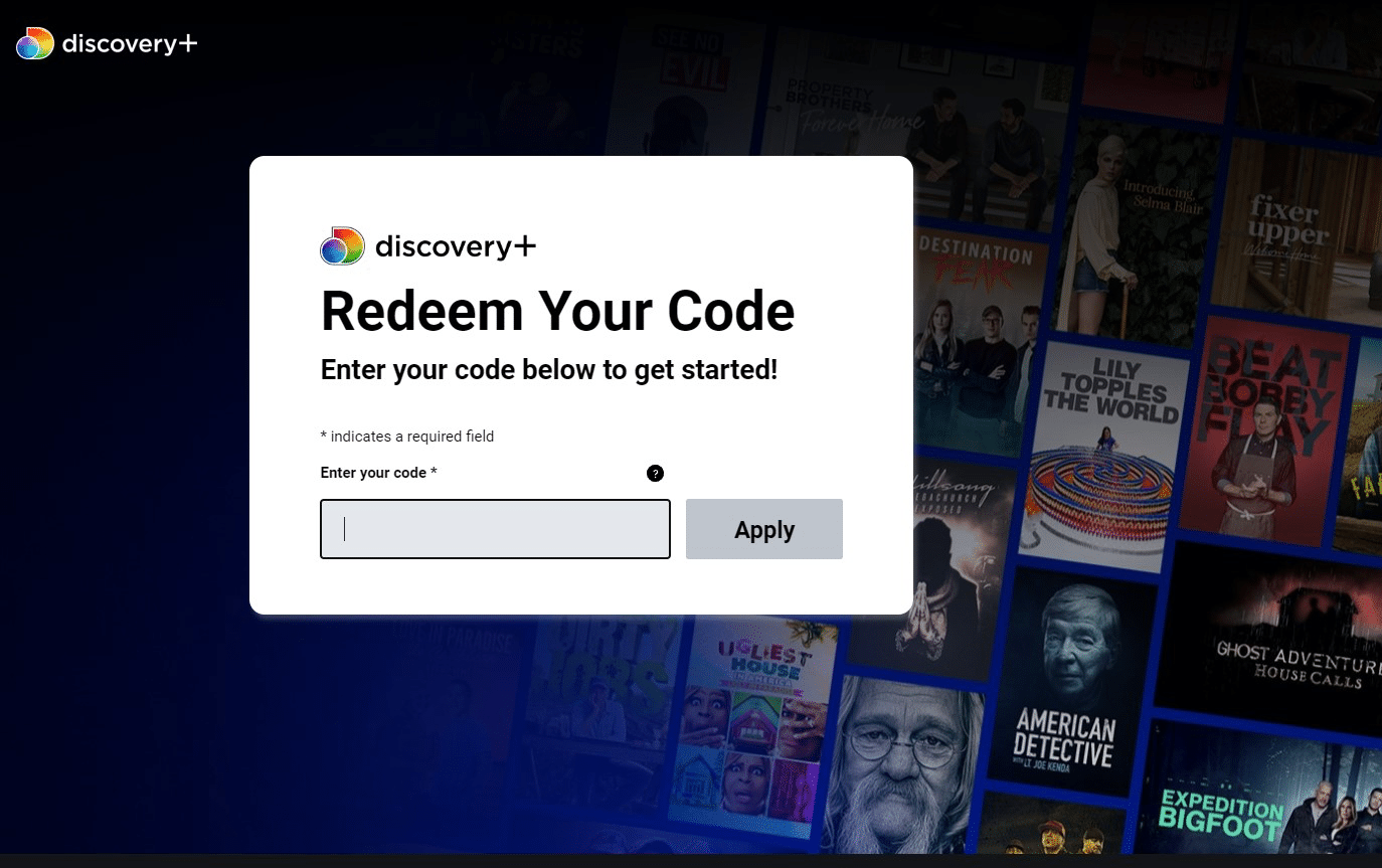 redeem your code pop up discovery+ screen