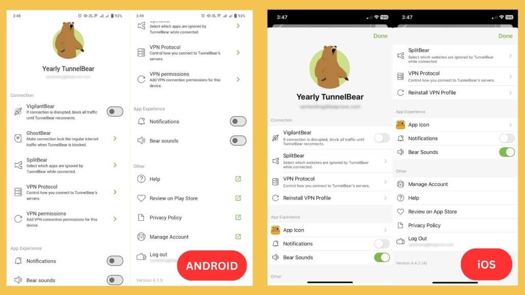 Android and iOS TunnelBear apps