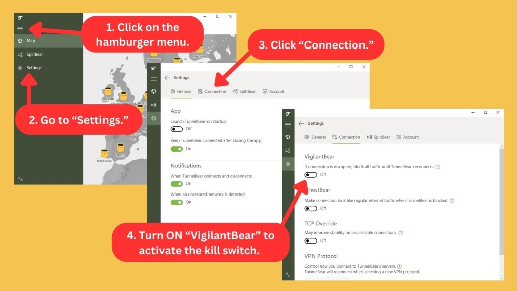 How to turn on TunnelBear kill switch on Windows via VigilantBear