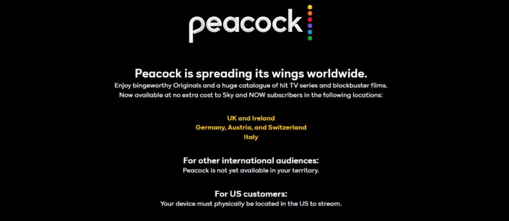 Peacock TV Geo Block Message