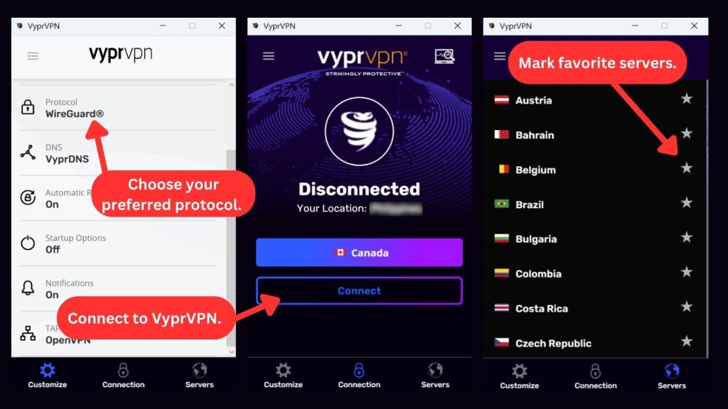VyprVPN settings and servers