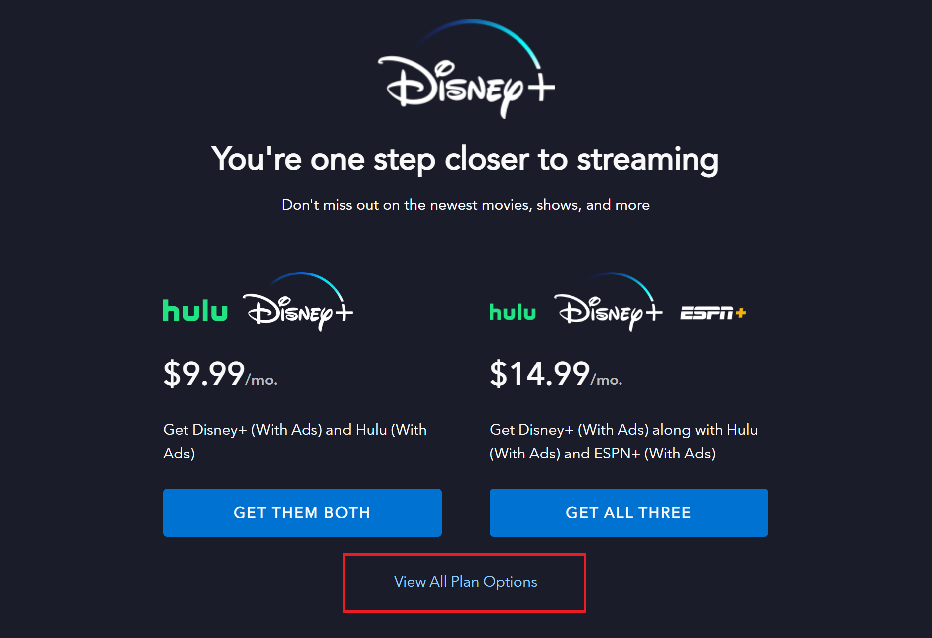 Disney Plus signup screen