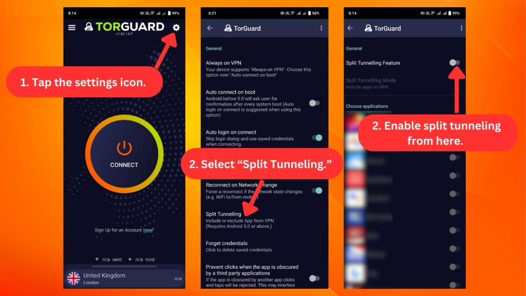 How to Enable TorGuard split tunneling on Android