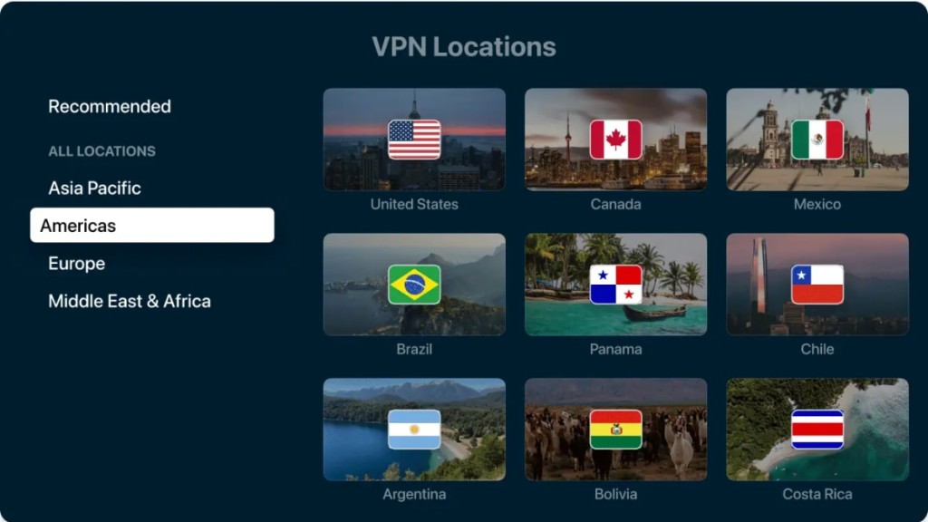 Picking VPN Location ExpressVPN on Apple TV