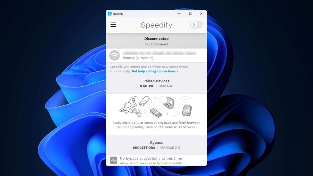 Speedify VPN home screen