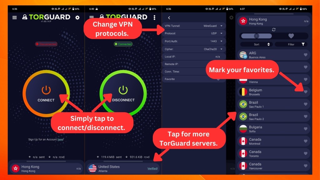 TorGuard VPN interface on Android