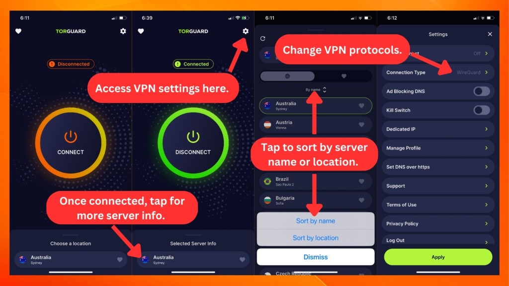 TorGuard VPN interface on iOS
