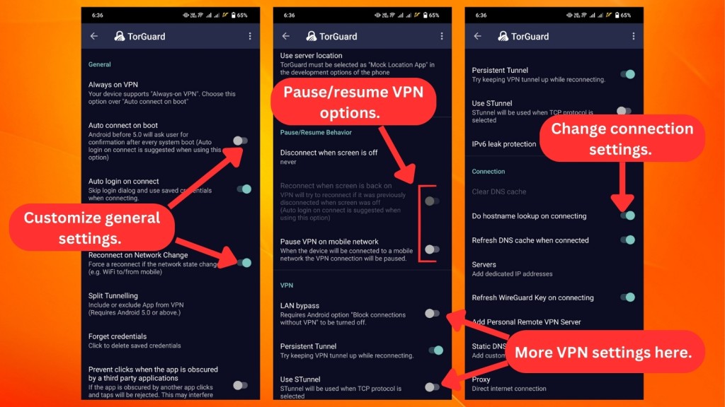 TorGuard VPN settings on Android