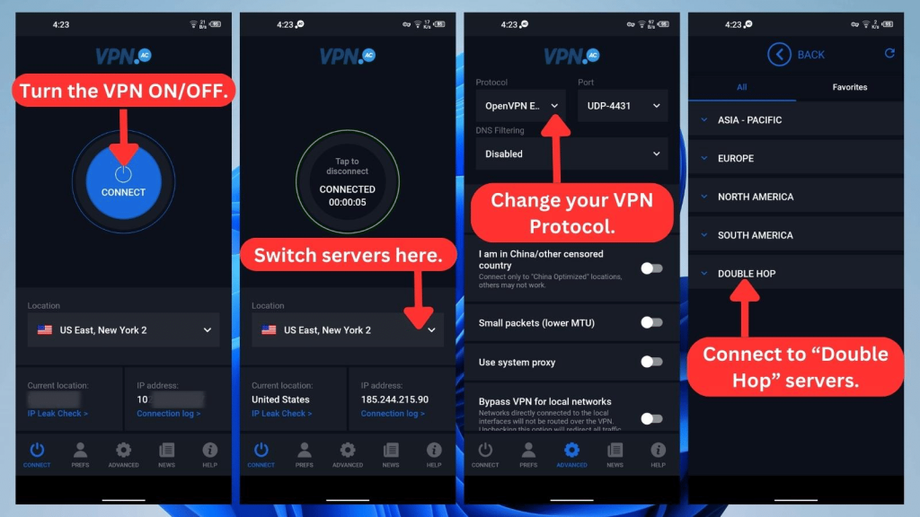 VPN.AC UI on Android