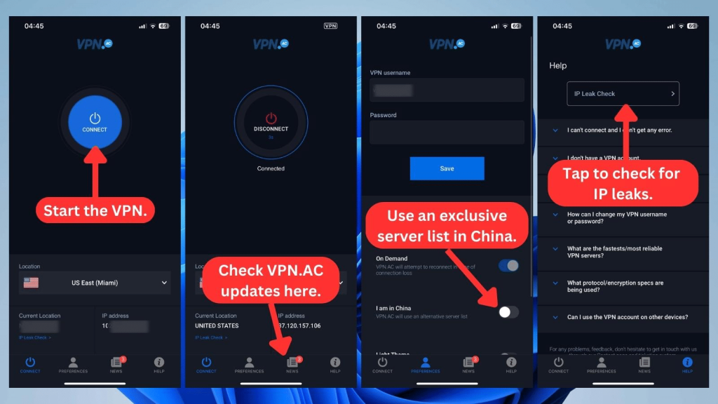 VPN.AC UI on iOS