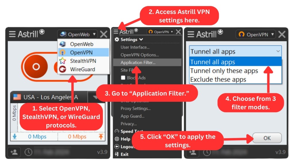 Astrill VPN Application Filter on Windows