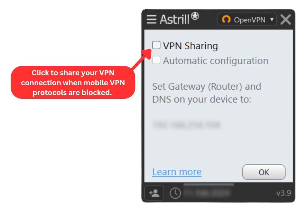 Astrill VPN Sharing feature on Windows