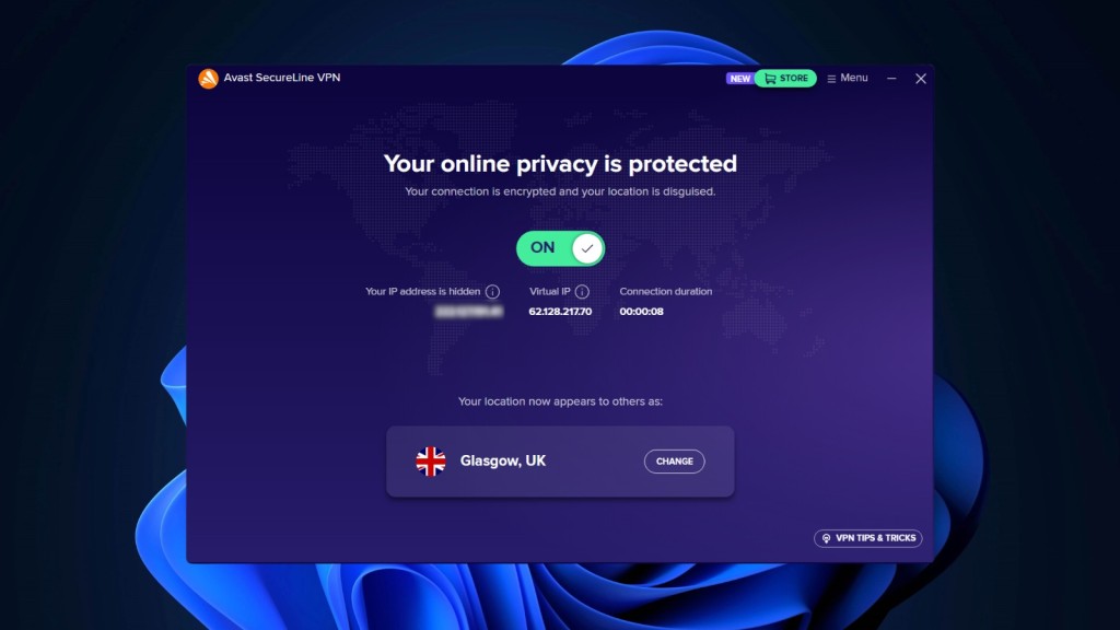 Avast SecureLine VPN home screen on Windows