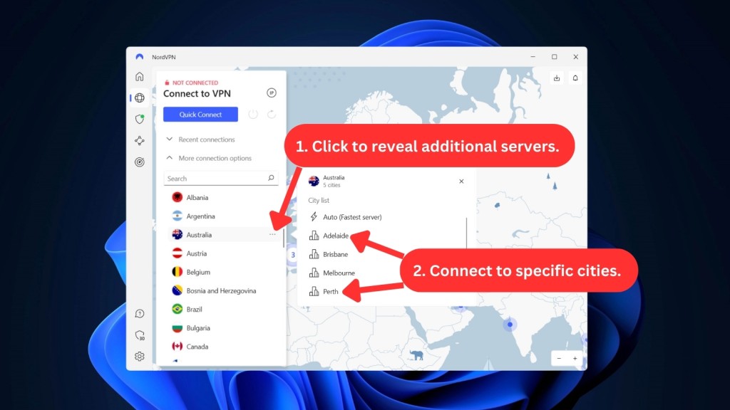 Connecting to NordVPN servers at a city level