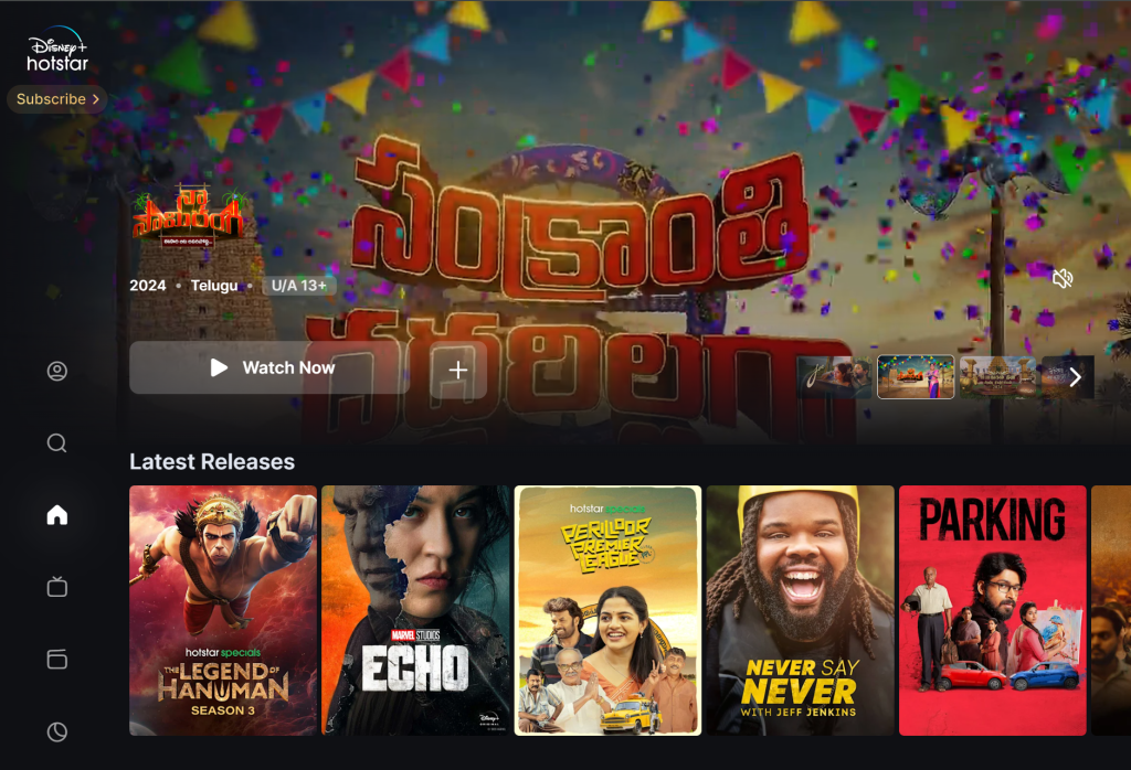 Disney+ Hotstar India home page