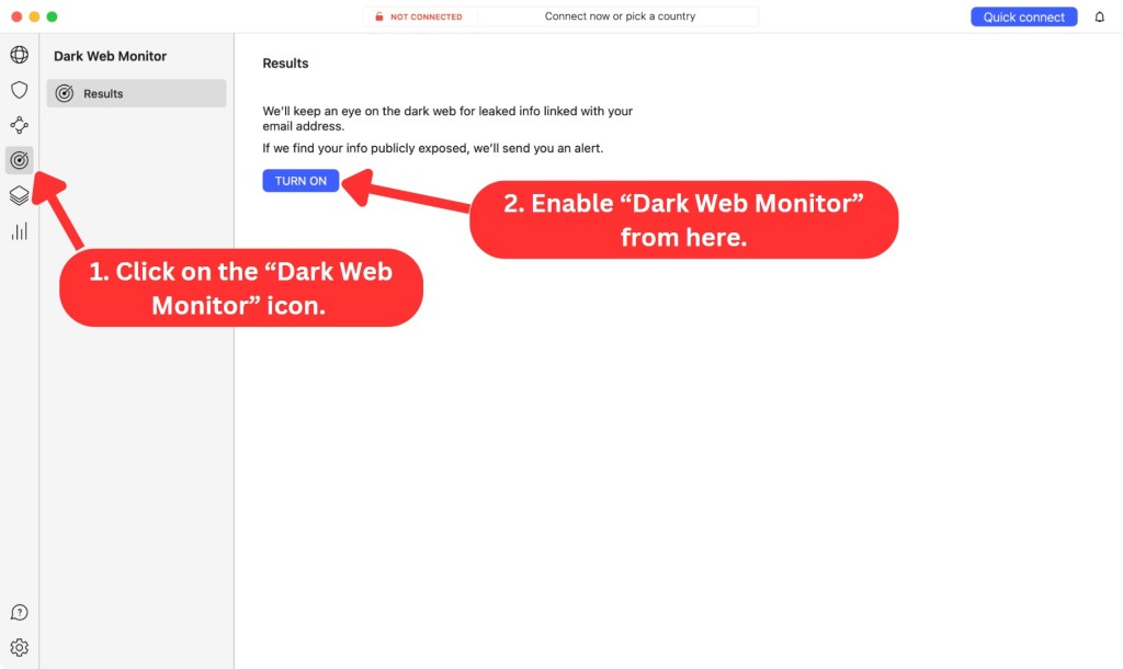 Enabling NordVPN Dark Web Monitor on Mac