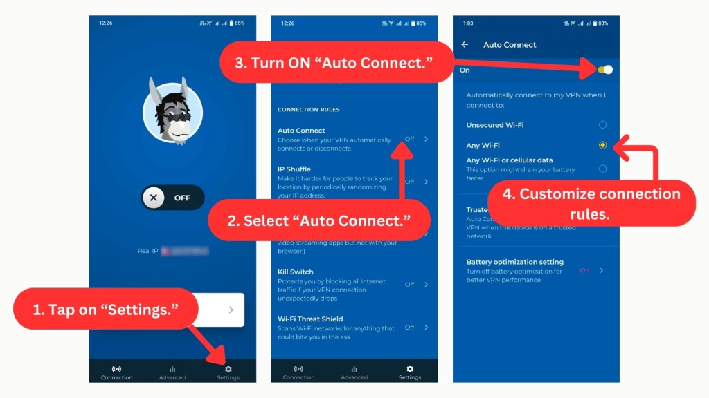 HMA Automatic Connection Rules on Android