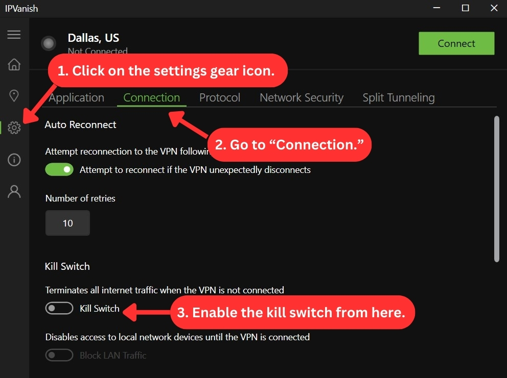 How to enable IPVanish's kill switch feature on Windows