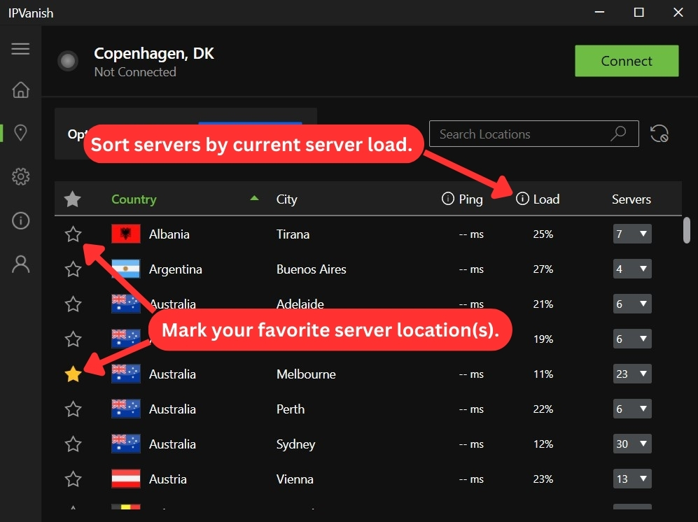 How to select IPVanish server locations