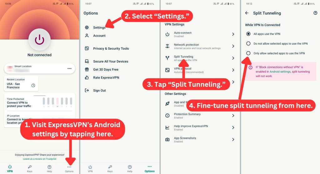 How to set up ExpressVPN's Split Tunneling on Android