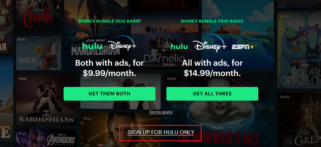 Hulu home screen