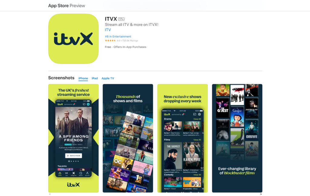 ITVX iTunes download page