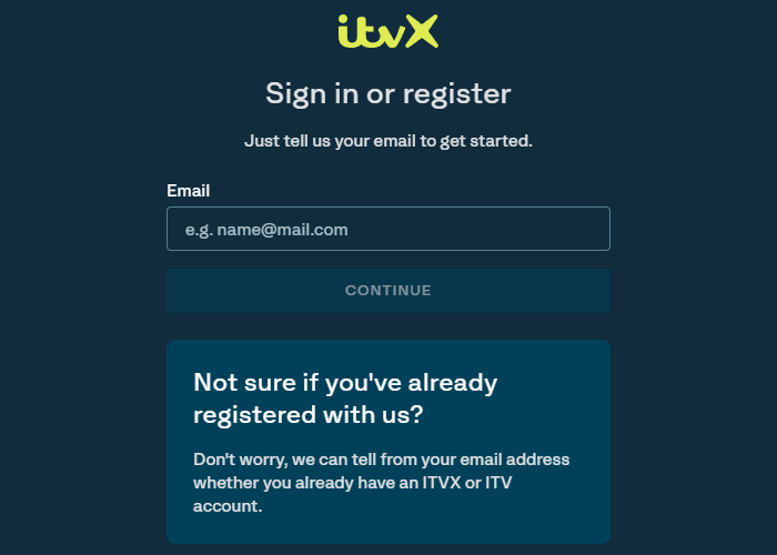 ITVX sign in screen