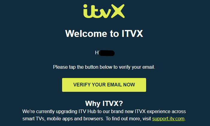 ITVX verify email screen