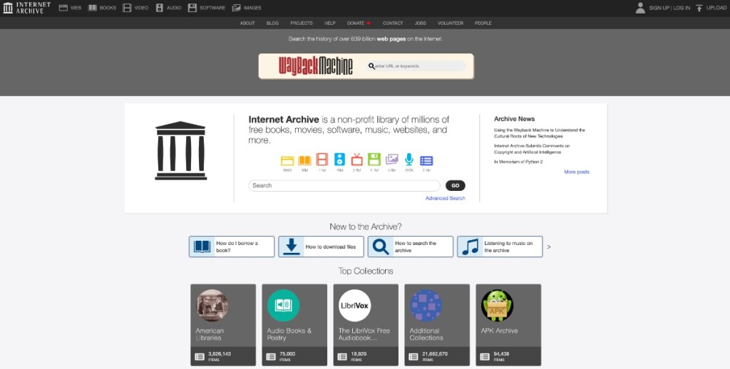 Internet Archive Home Page