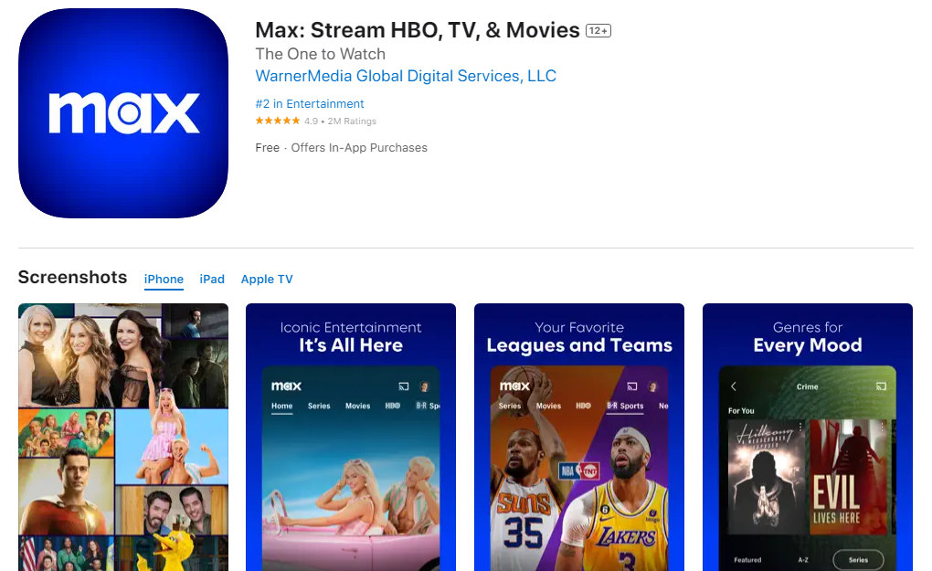 Max App Store page