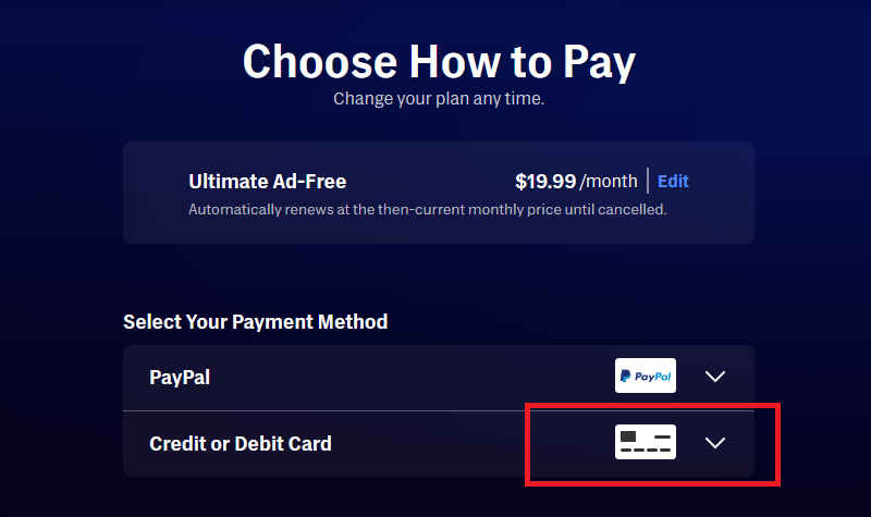 Max credit card payment option