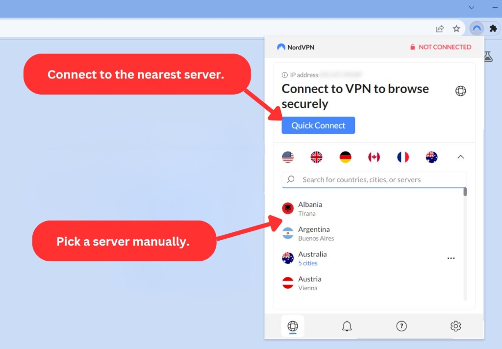 NordVPN browser extension on Chrome