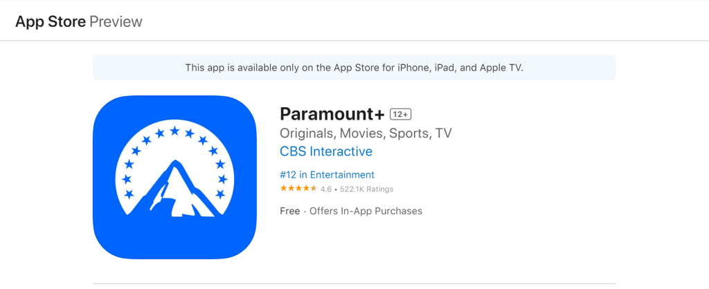 Paramount Plus App Store preview
