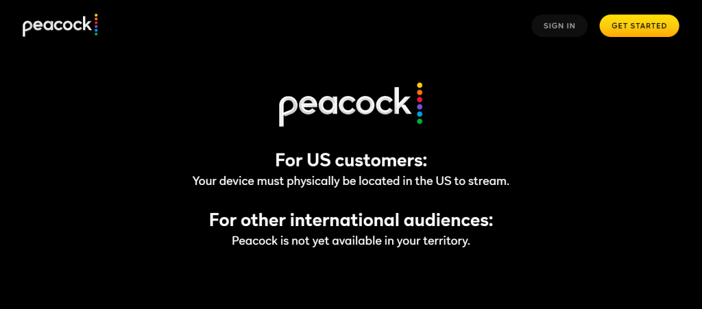 Peacock geo-block error message