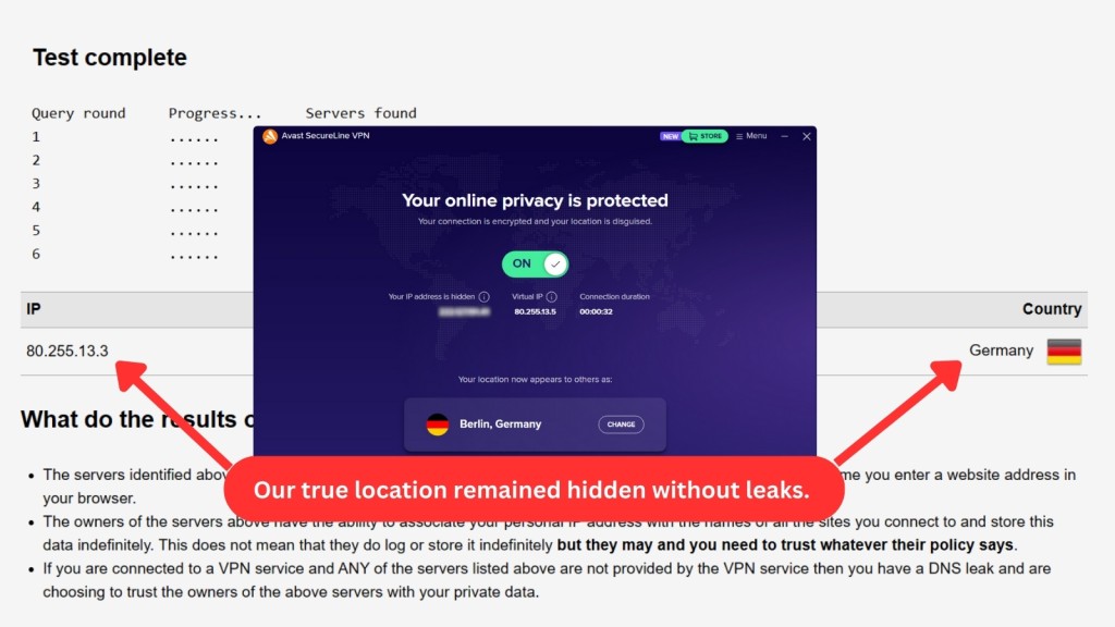 Testing Avast SecureLine VPN for DNS leaks