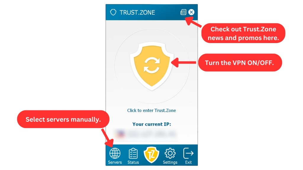 Trust.Zone VPN home screen on a Windows PC