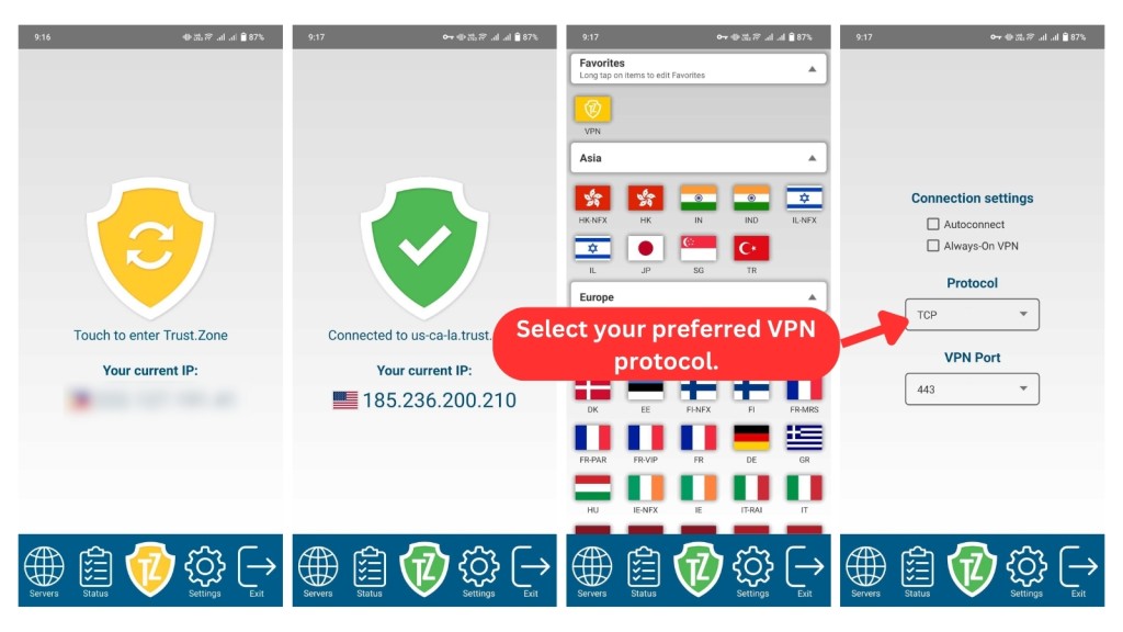 Trust.Zone VPN interface on Android