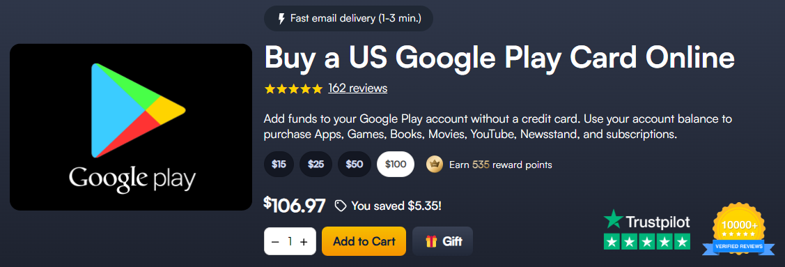 US Google Play gift card purchase