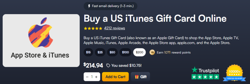 US iTunes gift card purchase