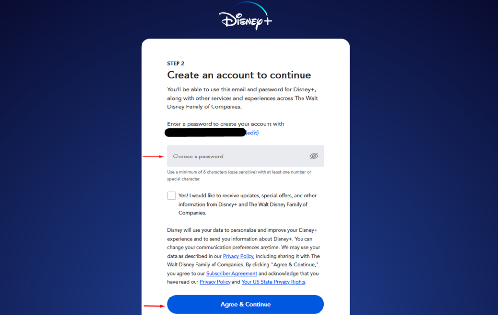 Disney Plus account creation