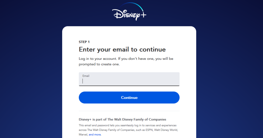 Disney Plus enter email
