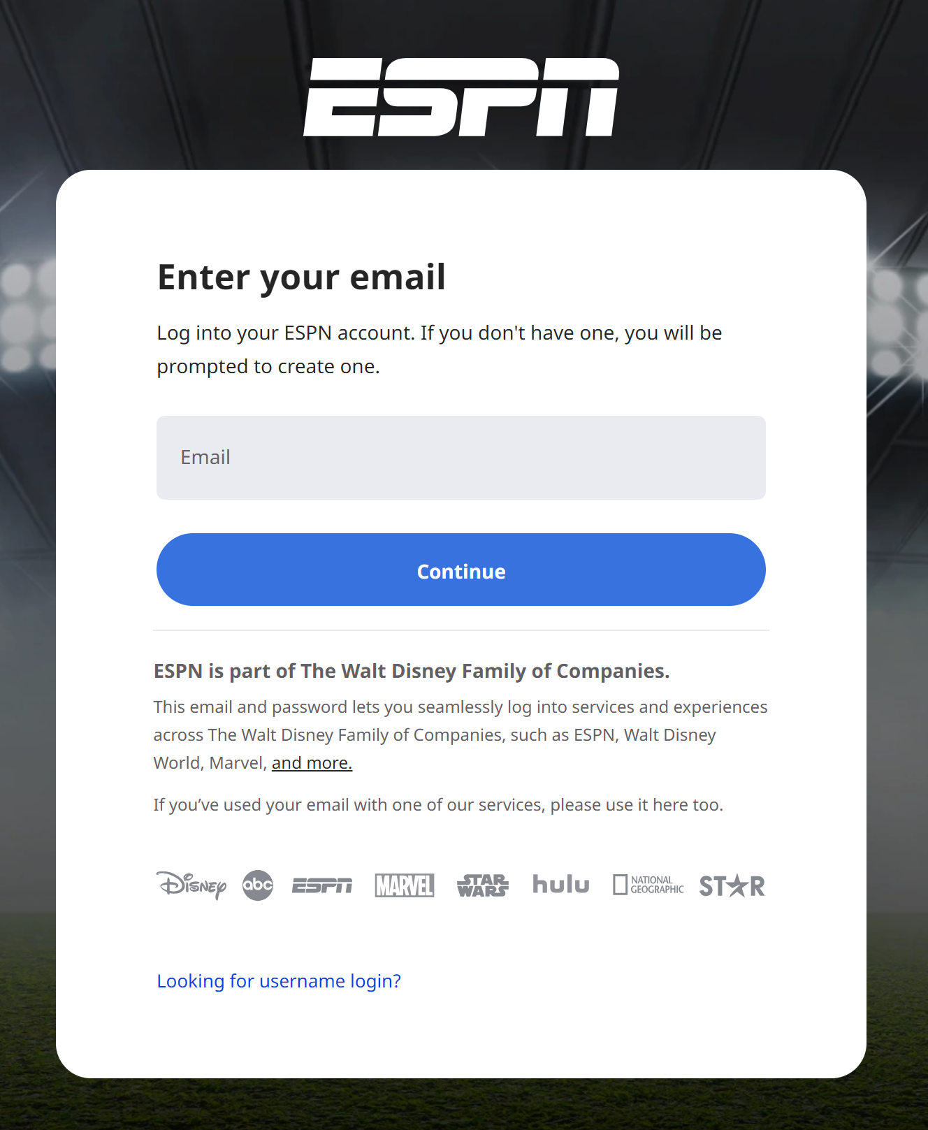 ESPN Plus enter email address