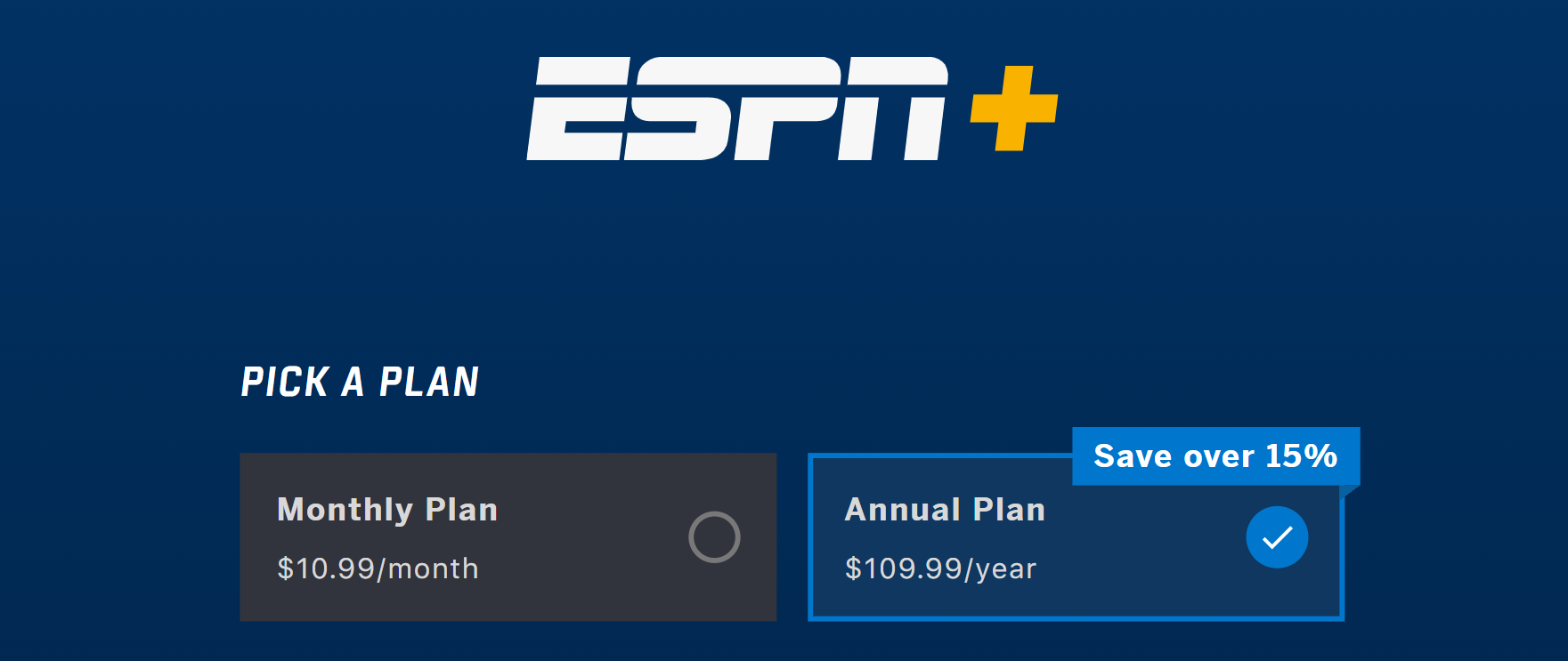 ESPN Plus plan selection