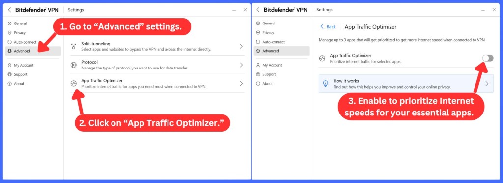 How to enable Bitdefender VPN App Traffic Optimizer