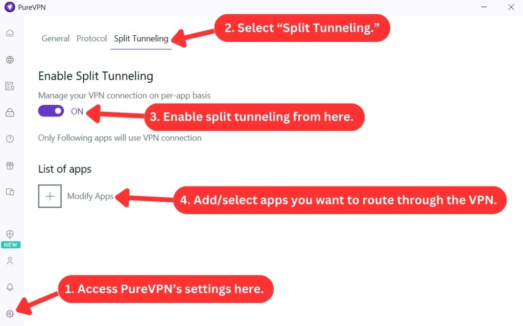 How to enable PureVPN Split Tunneling on Windows