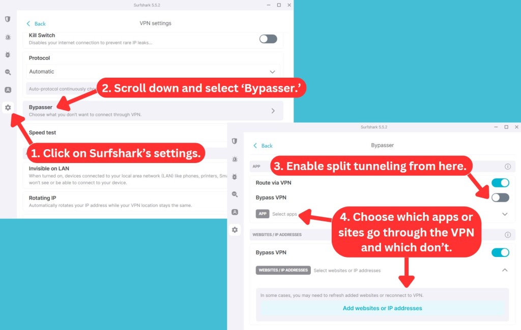 How to enable Surfshark split tunneling via Windows app