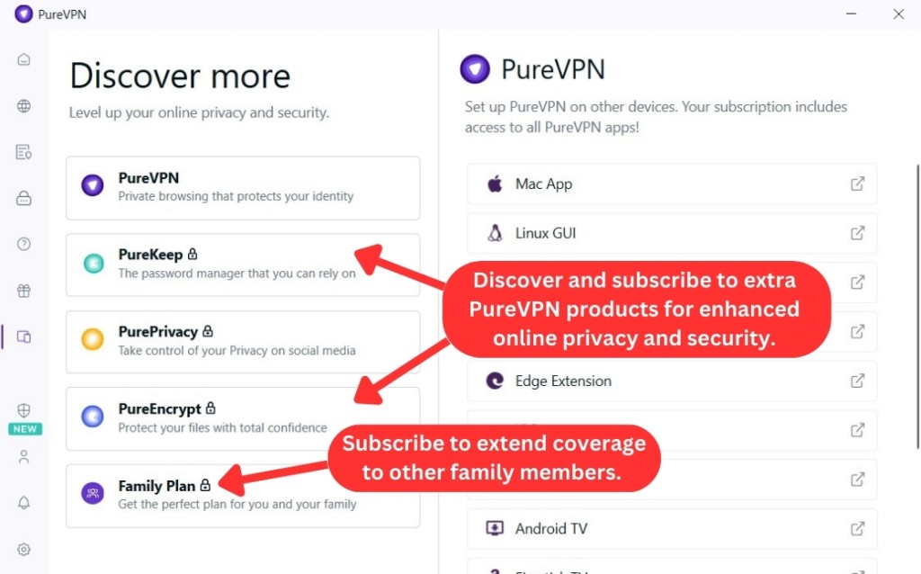 PureVPN security and privacy products
