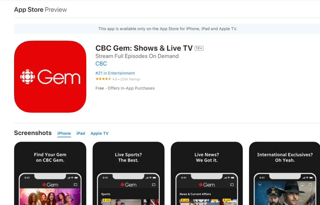 CBC Gem App Store