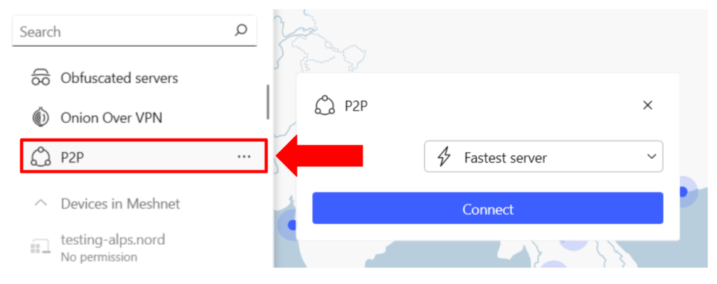 Connecting to P2P Server in NordVPN