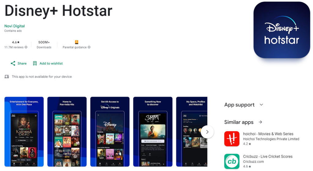 Disney+ Hotstar Google Play App